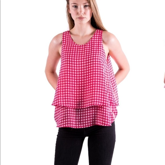 Anthro Lilis Closet August Pink Gingham Tank Top - Picture 2 of 8